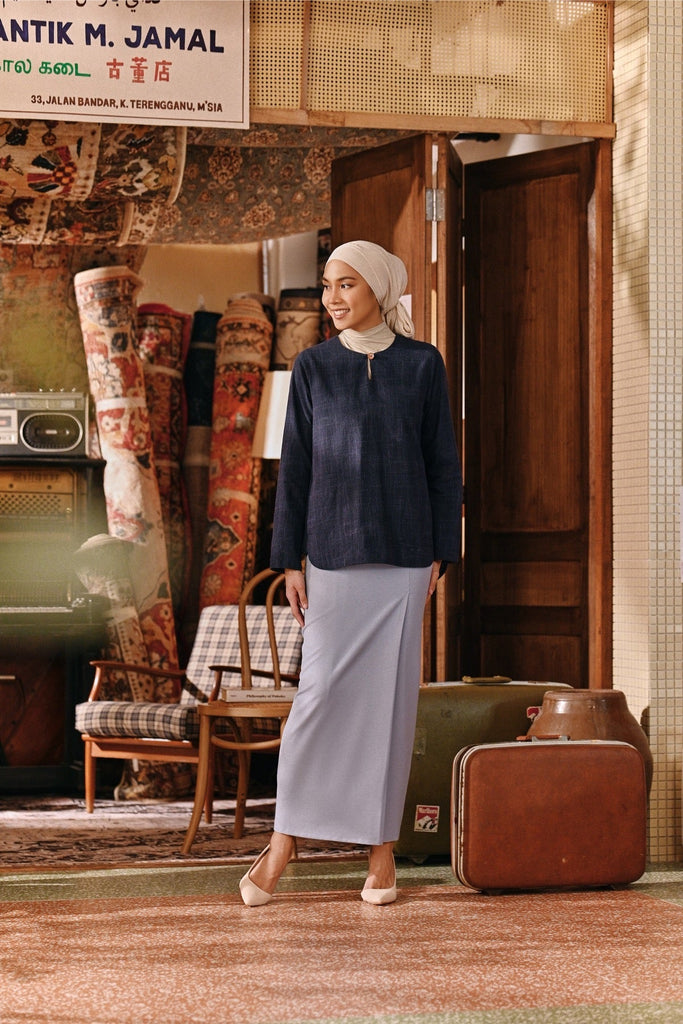 The Akar Kita Women Folded Skirt - Blue Fog