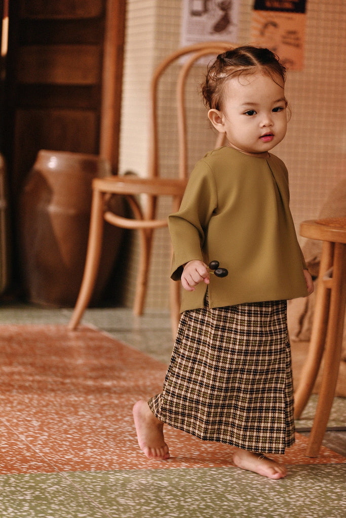 The Akar Kita Babies Kurung Top - Butter Olive