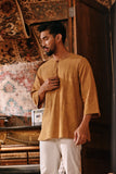 The Akar Kita Men 3/4 Sleeve Kurta - Nature Gold