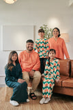 baju raya set keluarga hijau orange