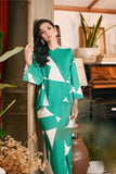 The Glow Women Demure Kurung Set - Green Geo