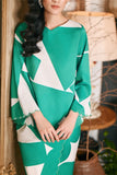 The Glow Women Demure Kurung Set - Green Geo