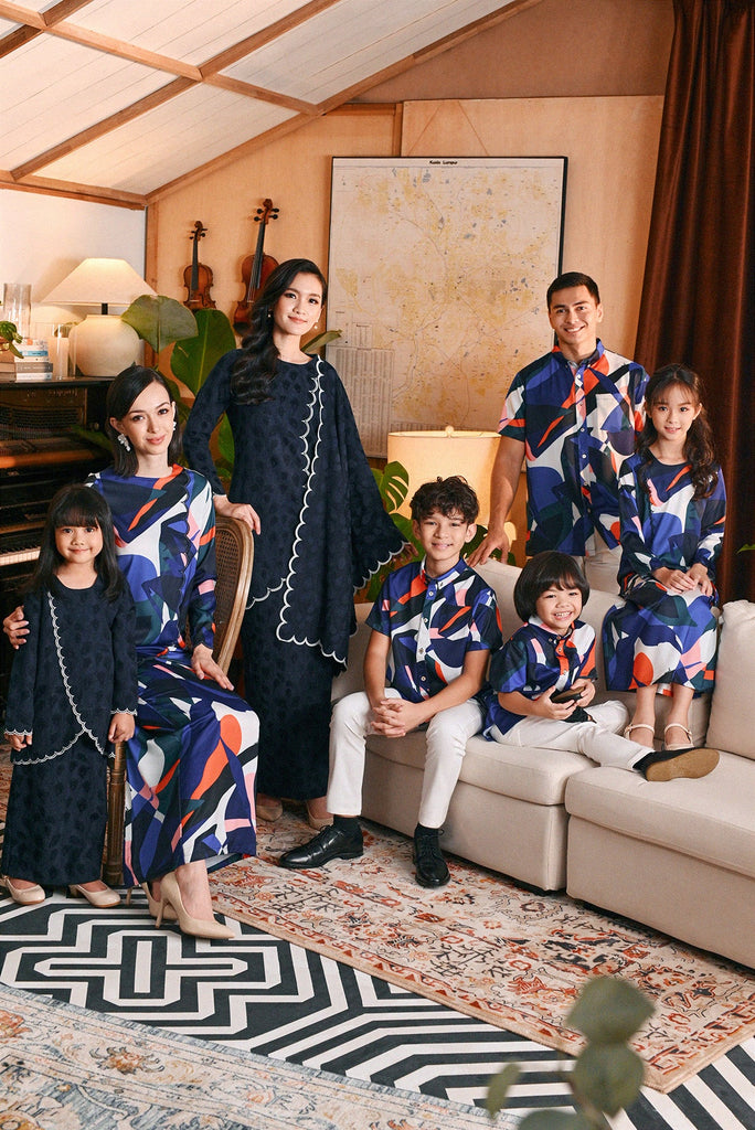 The Glow Broderie Kurung Set - Navy Jacquard