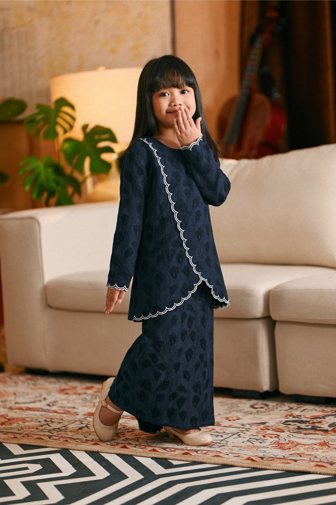 The Glow Broderie Kurung Set - Navy Jacquard