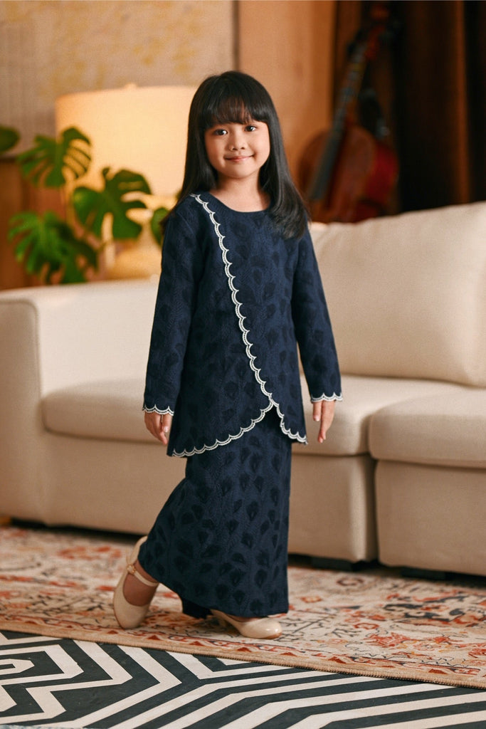 The Glow Broderie Kurung Set - Navy Jacquard
