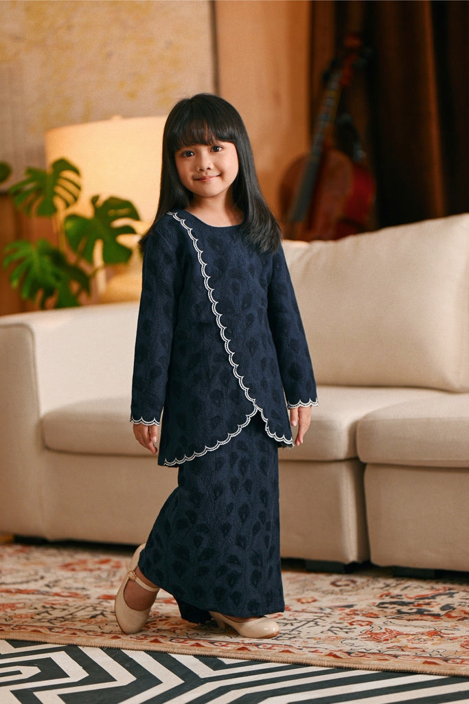 The Glow Broderie Kurung Set - Navy Jacquard