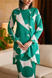 The Glow Women Broderie Kurung Set - Green Geo
