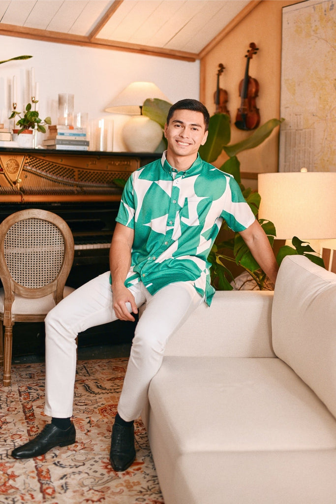 The Glow Men Batik Shirt - Green Geo