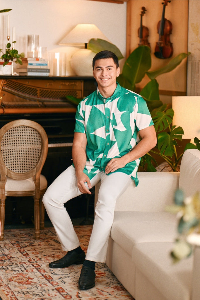 The Glow Men Batik Shirt - Green Geo