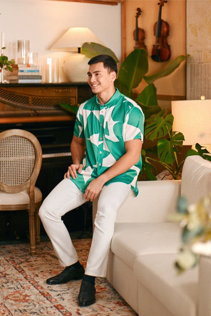 The Glow Men Batik Shirt - Green Geo