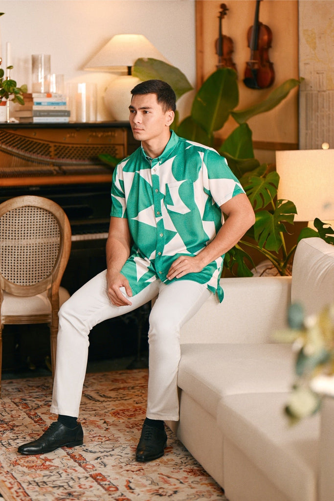 The Glow Men Batik Shirt - Green Geo