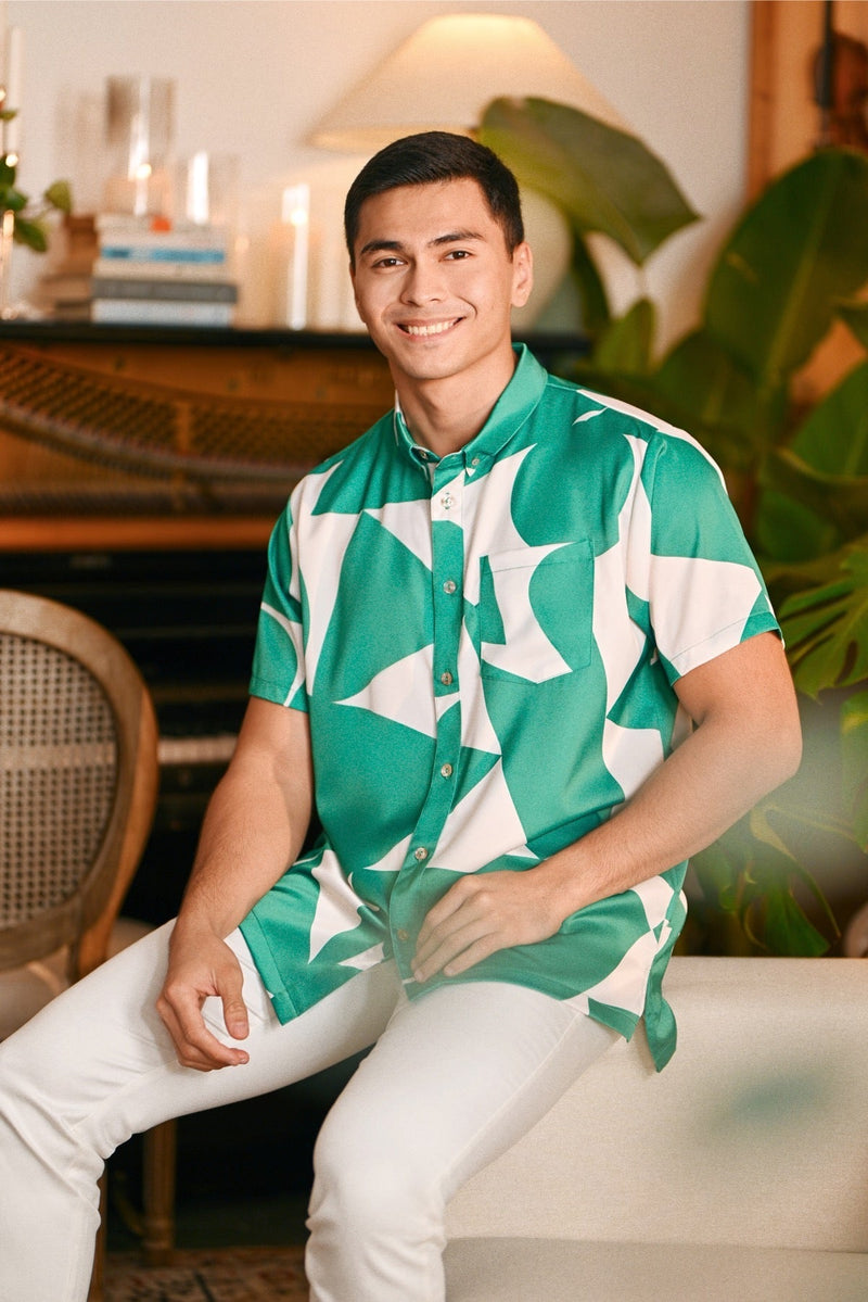 The Glow Men Batik Shirt - Green Geo