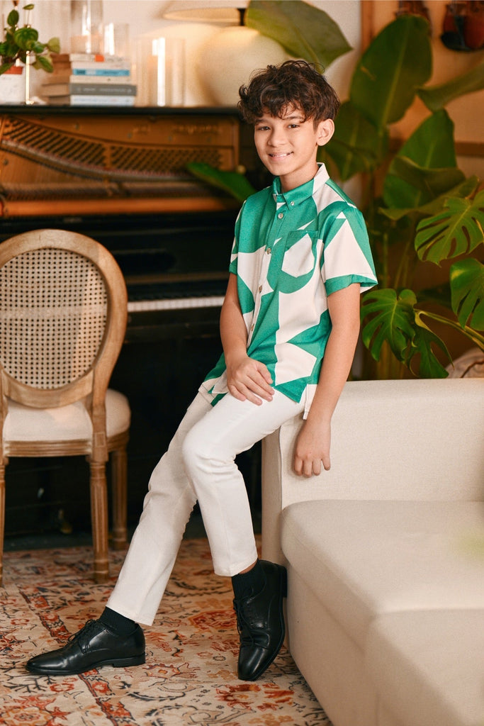 The Glow Batik Shirt - Green Geo