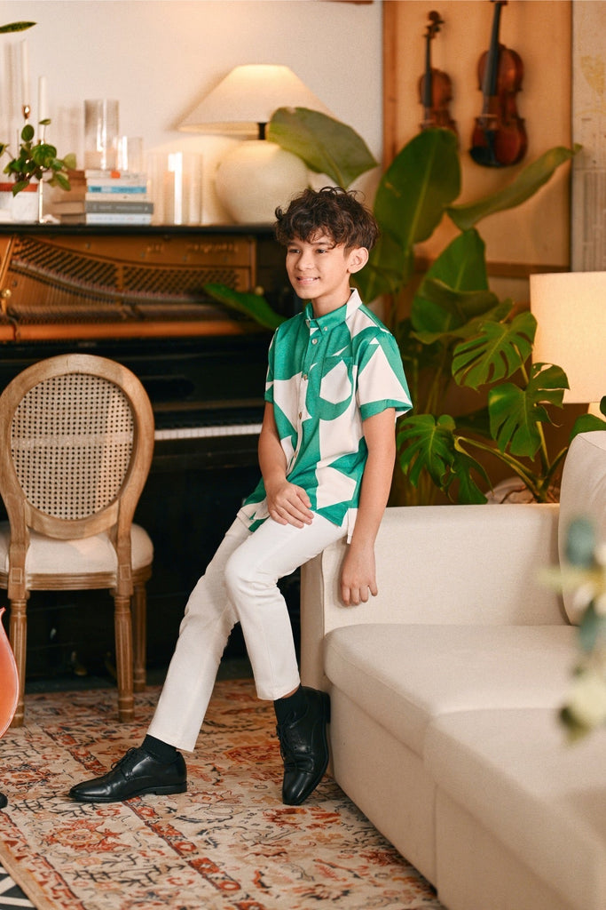 The Glow Batik Shirt - Green Geo