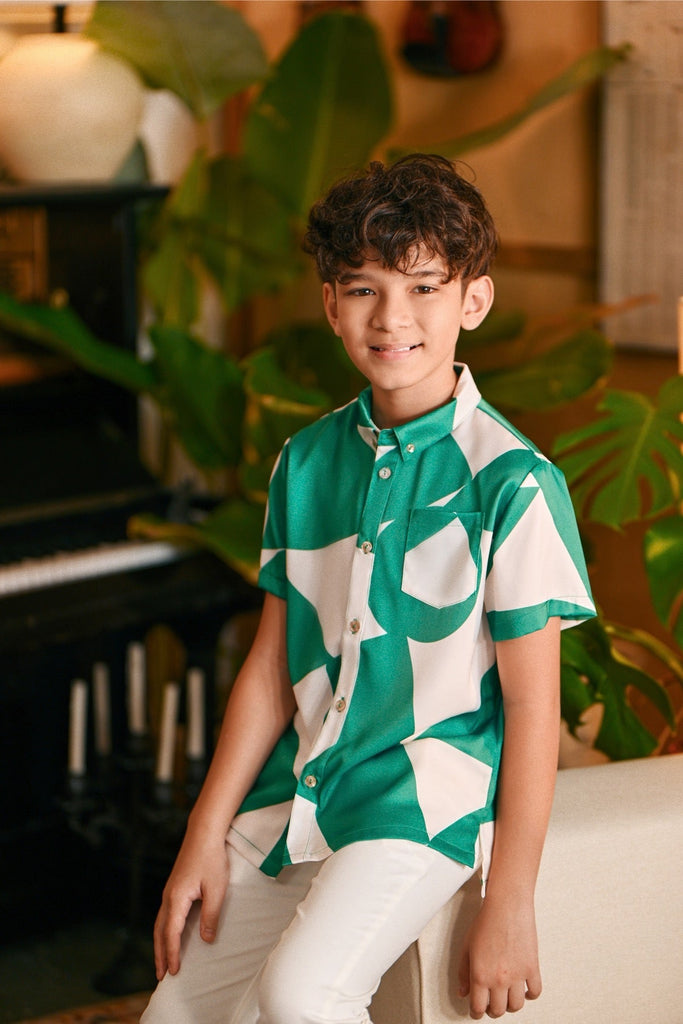 The Glow Batik Shirt - Green Geo