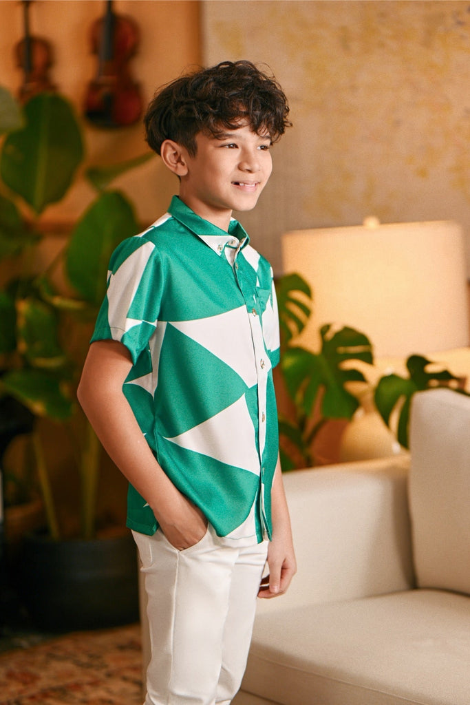 The Glow Batik Shirt - Green Geo