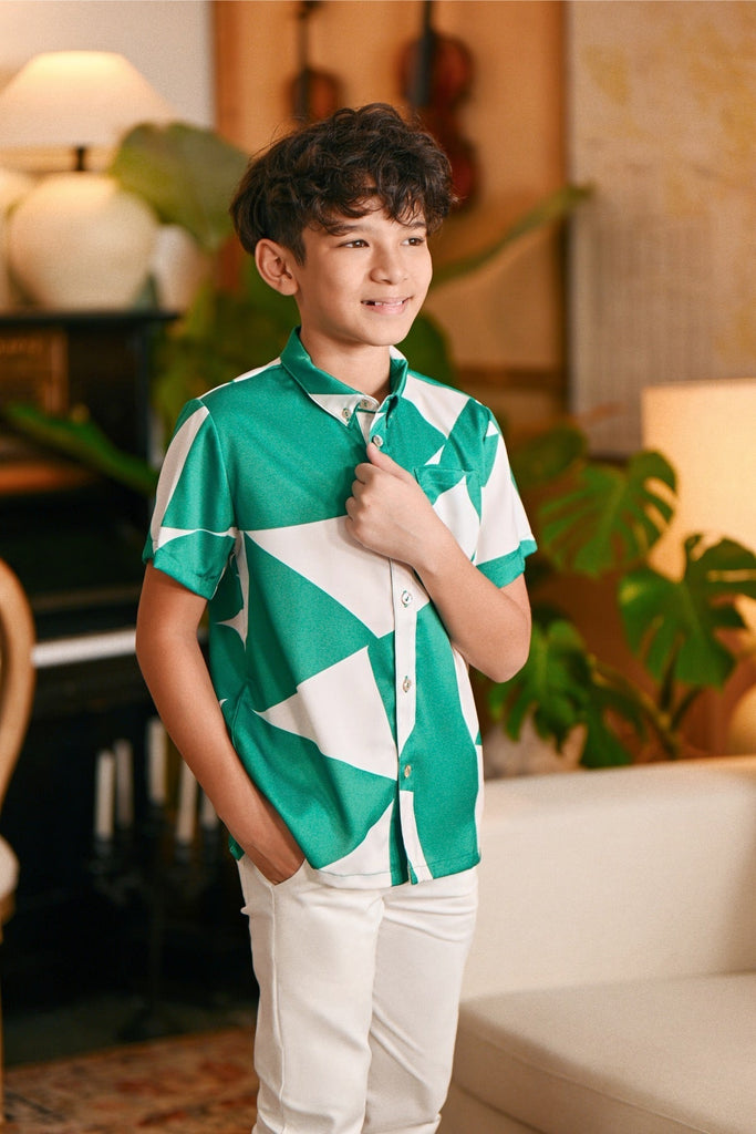 The Glow Batik Shirt - Green Geo