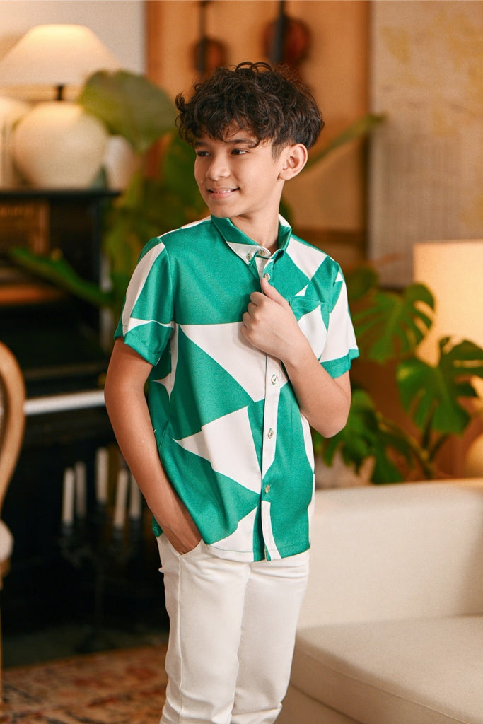 The Glow Batik Shirt - Green Geo