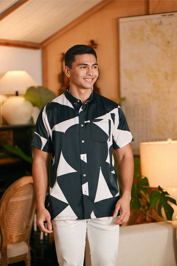 The Glow Men Batik Shirt - Black Geo