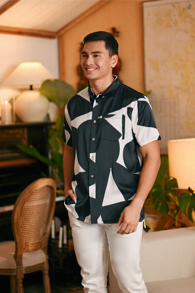 The Glow Men Batik Shirt - Black Geo