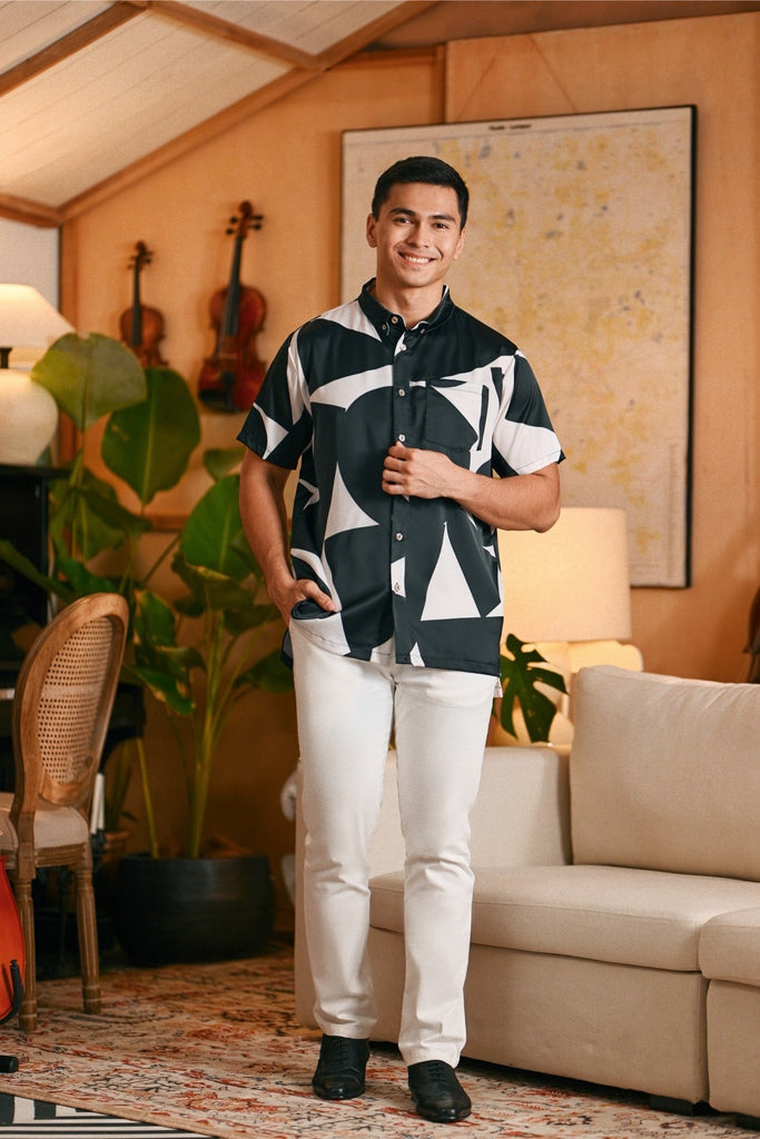 The Glow Men Batik Shirt - Black Geo
