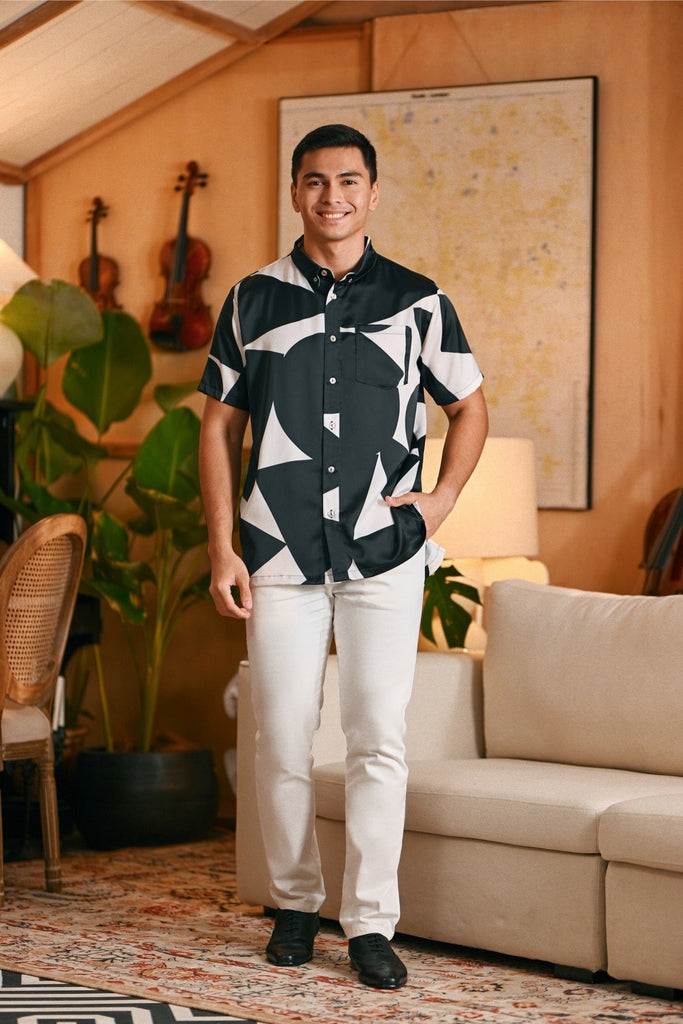 The Glow Men Batik Shirt - Black Geo