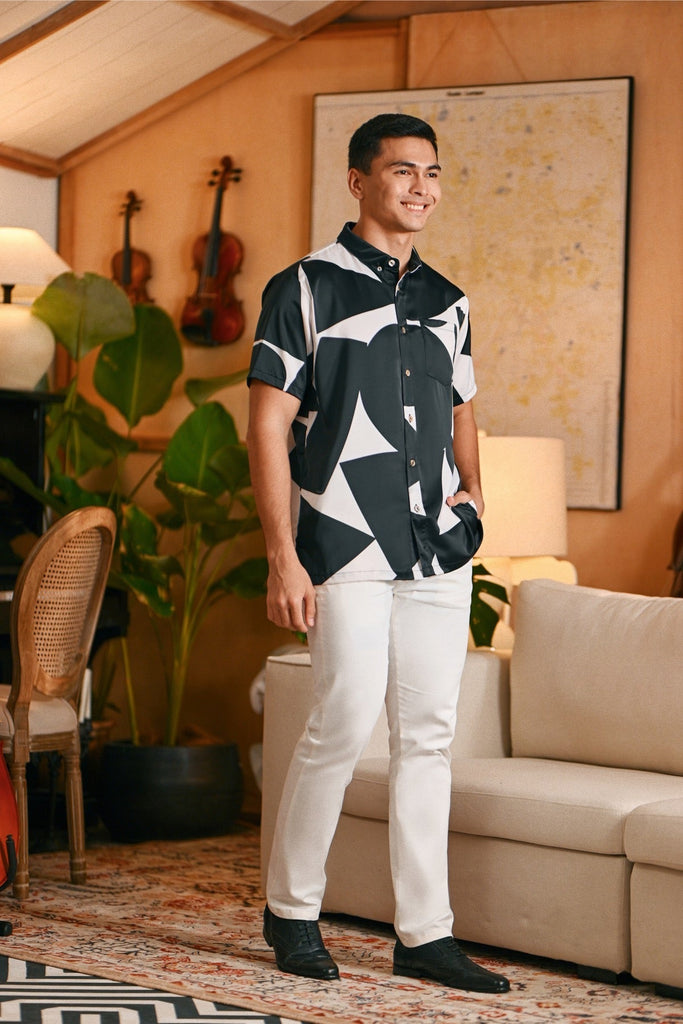 The Glow Men Batik Shirt - Black Geo
