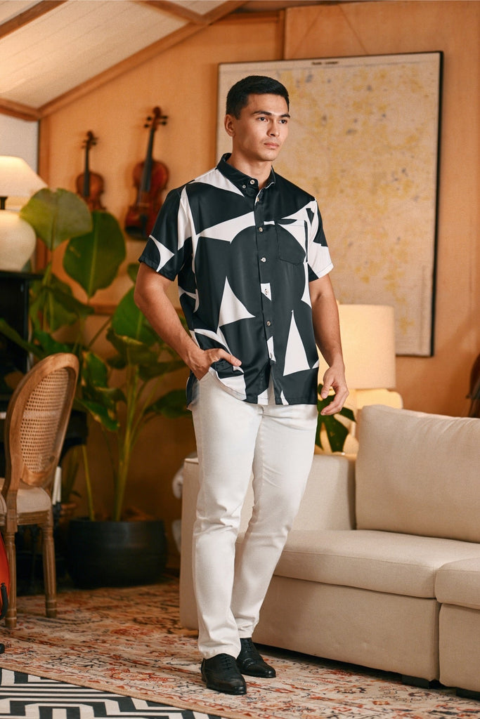 The Glow Men Batik Shirt - Black Geo