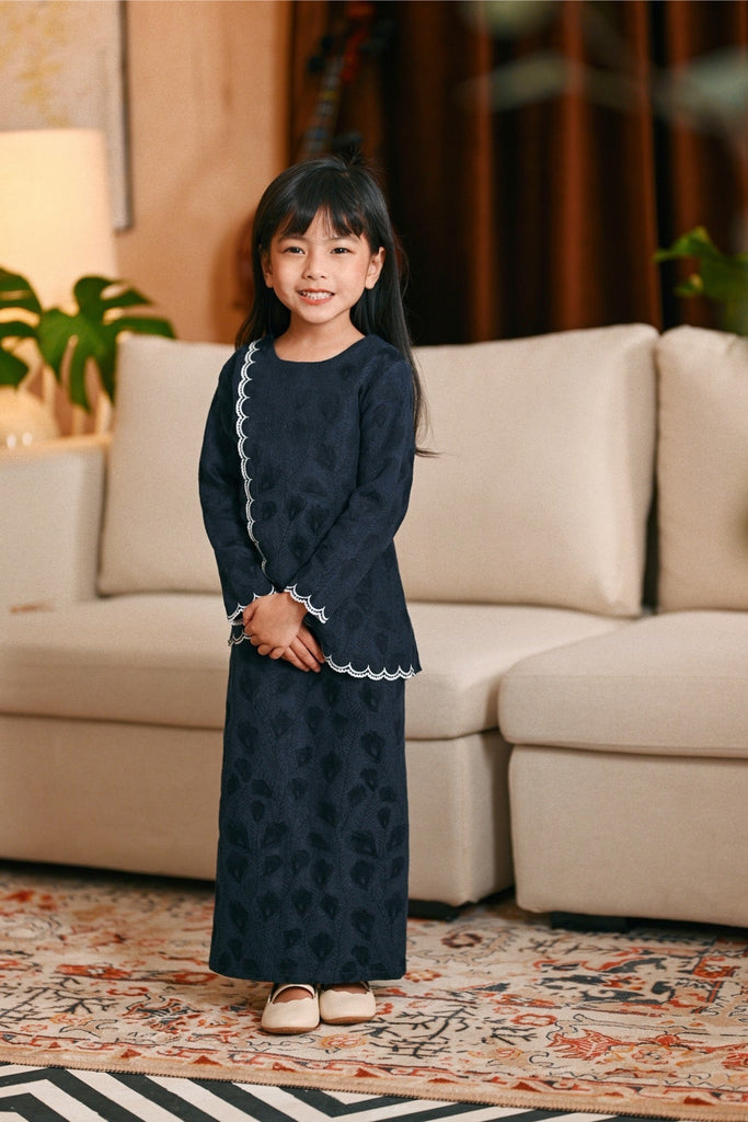 The Glow Broderie Kurung Set - Navy Jacquard