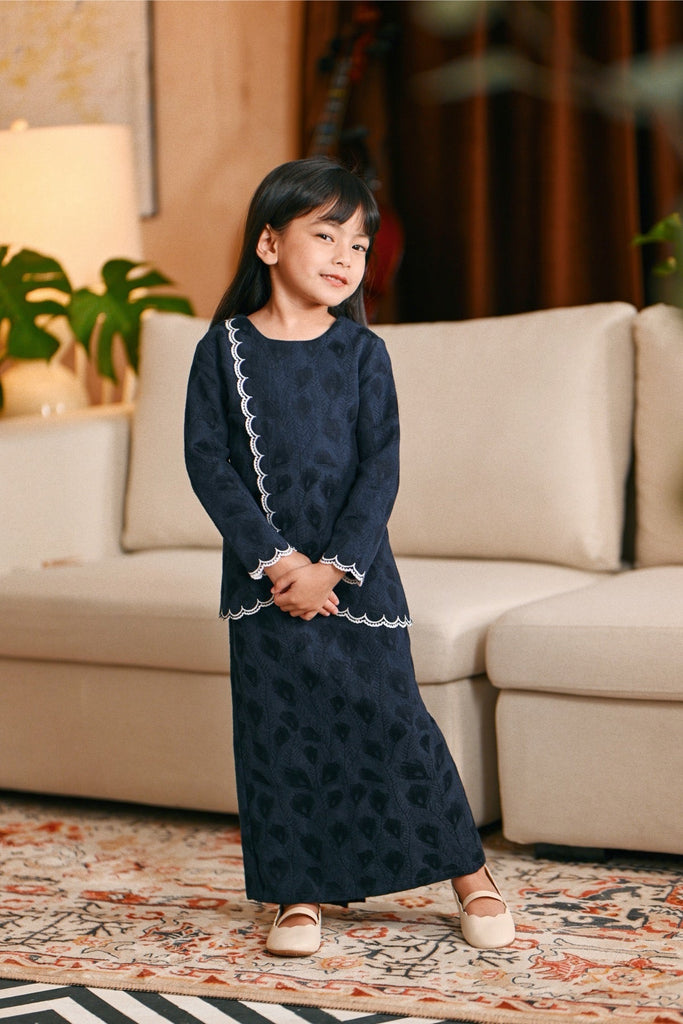 The Glow Broderie Kurung Set - Navy Jacquard