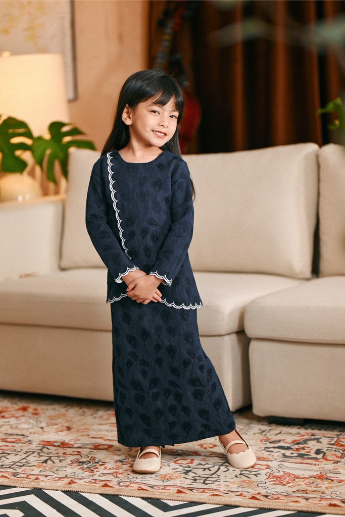 The Glow Broderie Kurung Set - Navy Jacquard