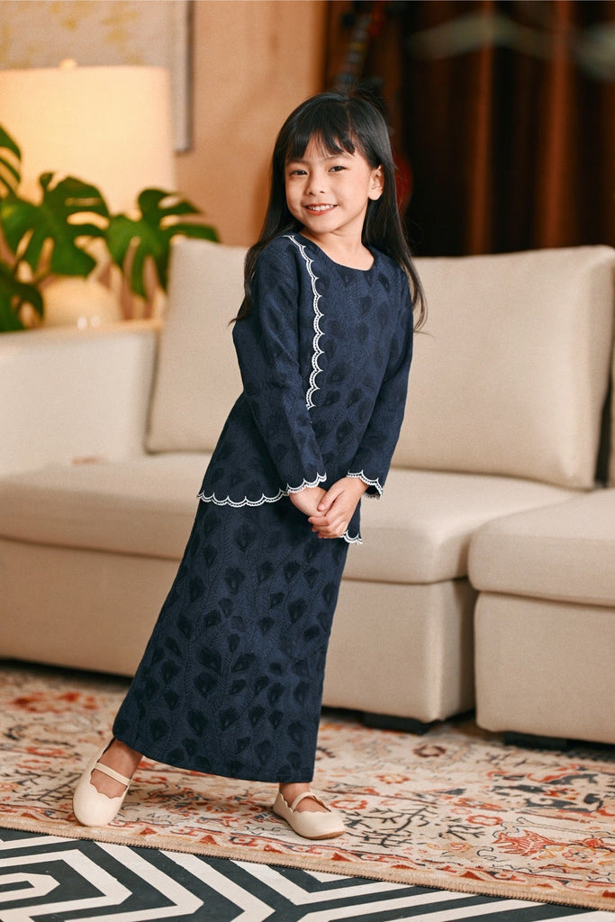 The Glow Broderie Kurung Set - Navy Jacquard