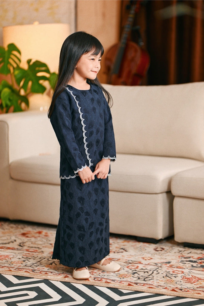 The Glow Broderie Kurung Set - Navy Jacquard