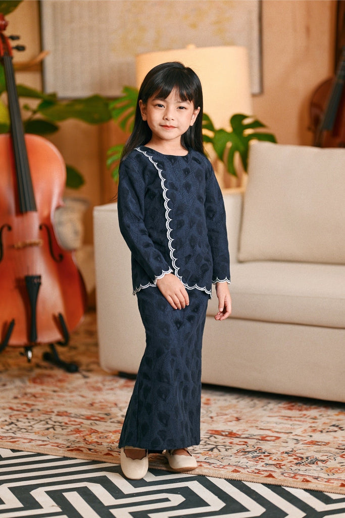 The Glow Broderie Kurung Set - Navy Jacquard