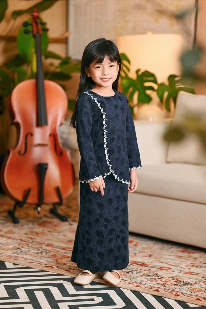 The Glow Broderie Kurung Set - Navy Jacquard