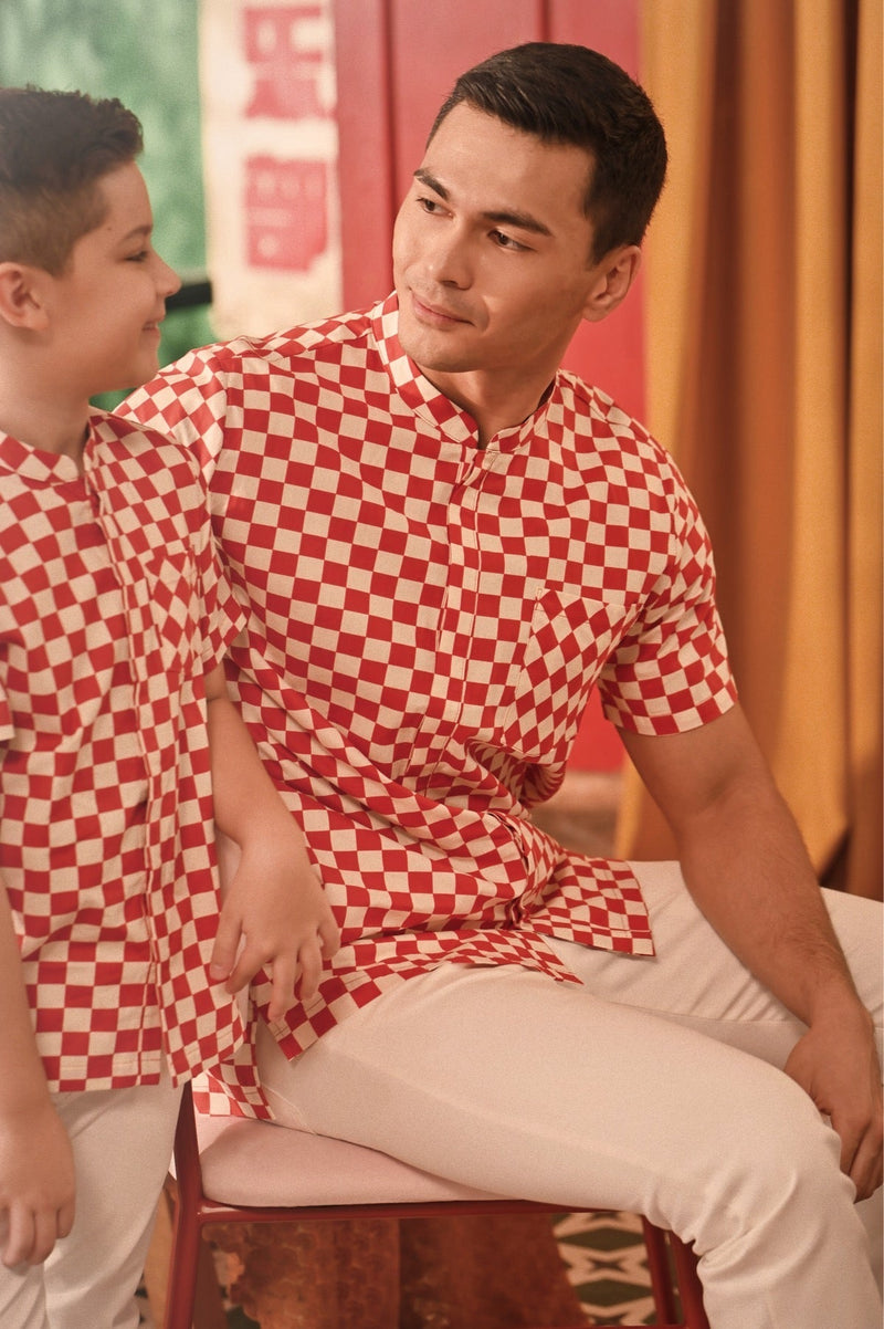 The Spring Dawn Men Mandarin Shirt - Checkerboard