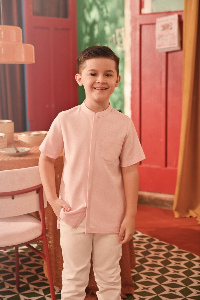 The Spring Dawn Mandarin Shirt - Baby Pink