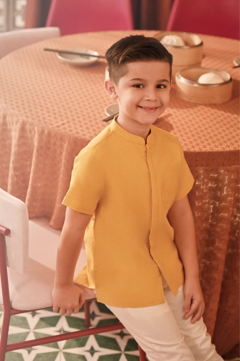 The Spring Dawn Mandarin Shirt - Mustard