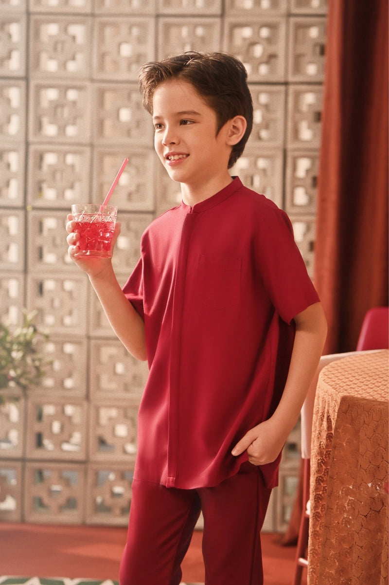 The Spring Dawn Mandarin Shirt - Maroon