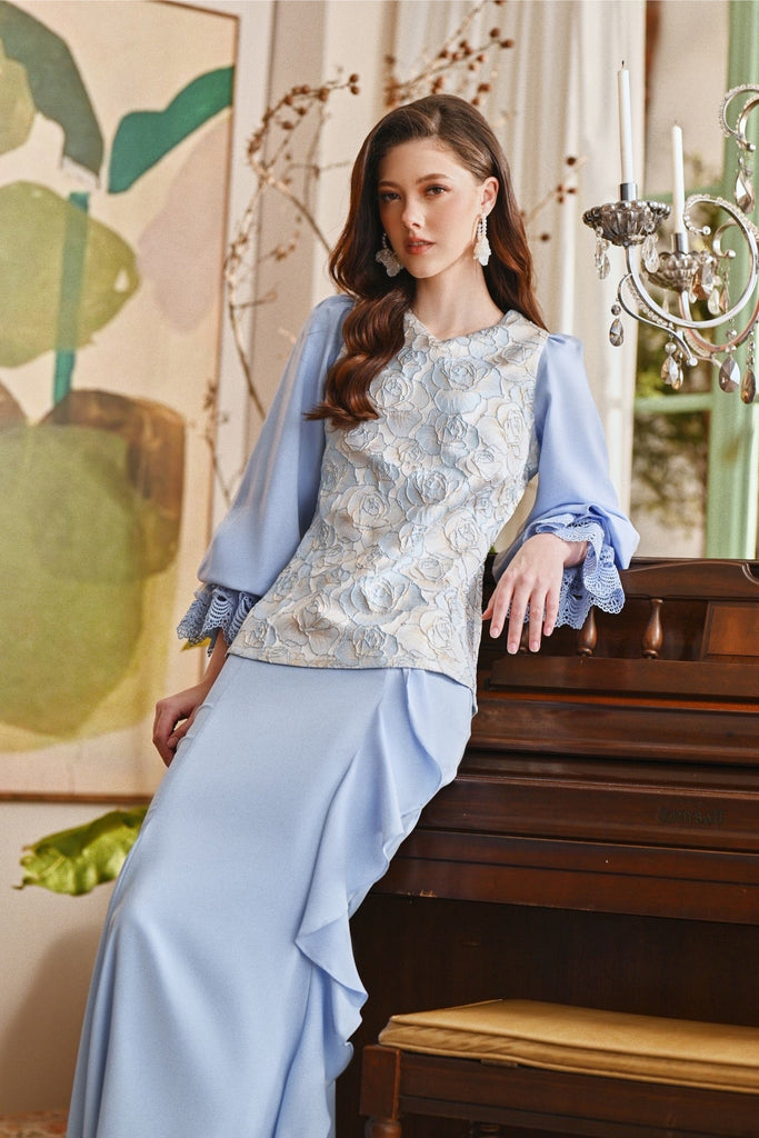 The Glow Women Glossy Kurung Set - Blue Carnation
