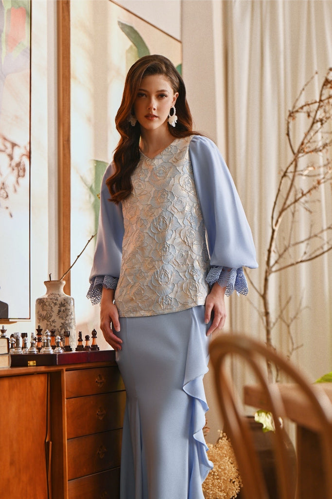 The Glow Women Glossy Kurung Set - Blue Carnation