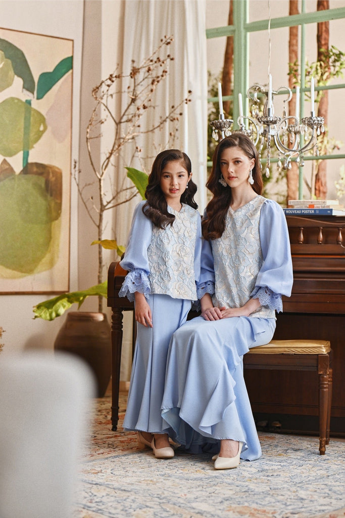 The Glow Women Glossy Kurung Set - Blue Carnation