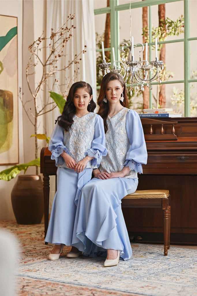 The Glow Glossy Kurung Set - Blue Carnation