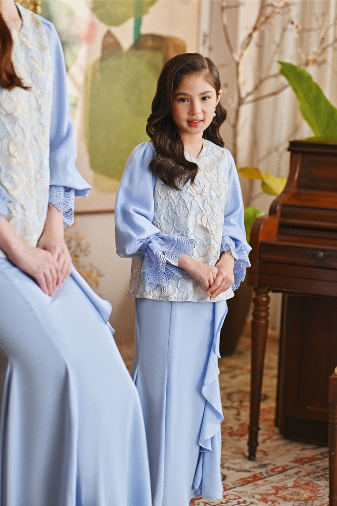 The Glow Glossy Kurung Set - Blue Carnation