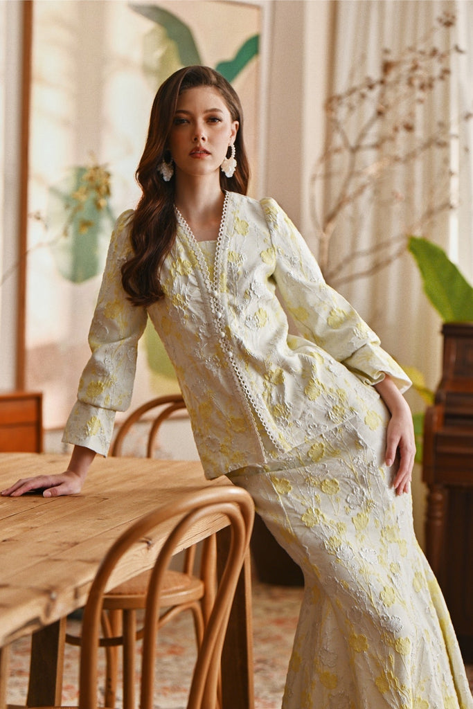 The Glow Women Lavish Kebaya Set - Tender Yellow Jacquard