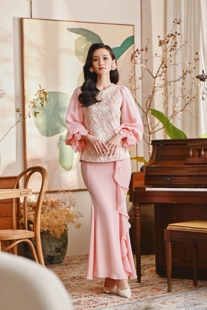 The Glow Women Glossy Kurung Set - Pink Carnation