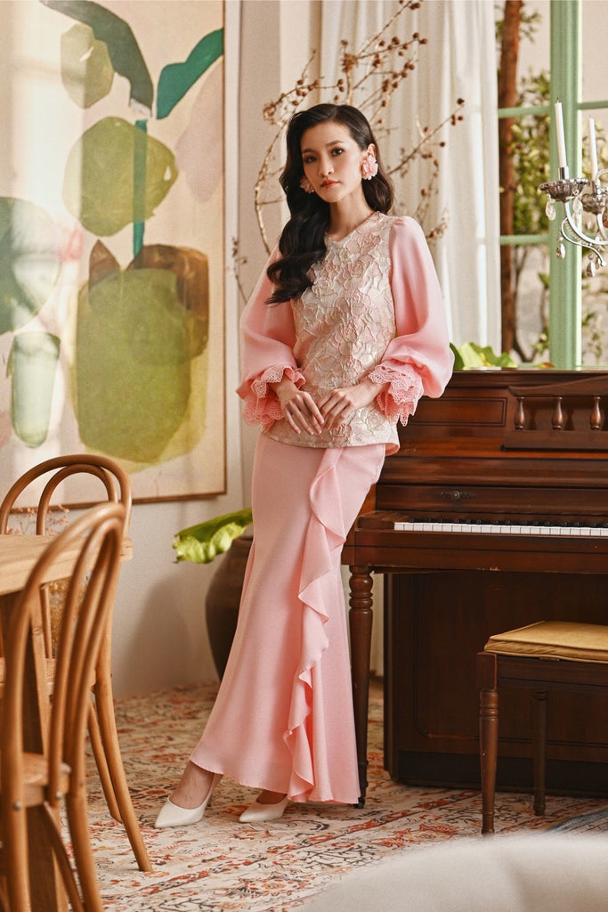The Glow Women Glossy Kurung Set - Pink Carnation