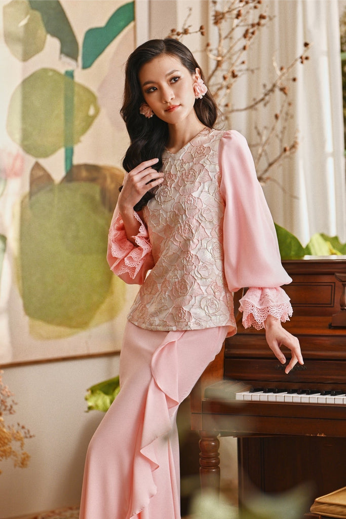 The Glow Women Glossy Kurung Set - Pink Carnation