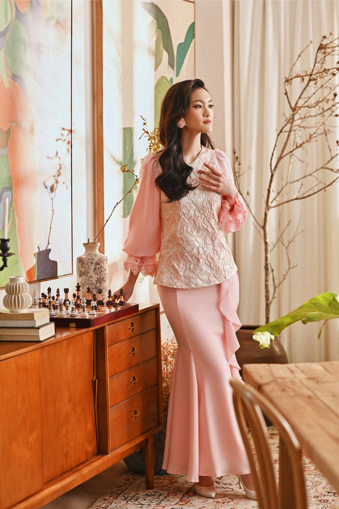 The Glow Women Glossy Kurung Set - Pink Carnation