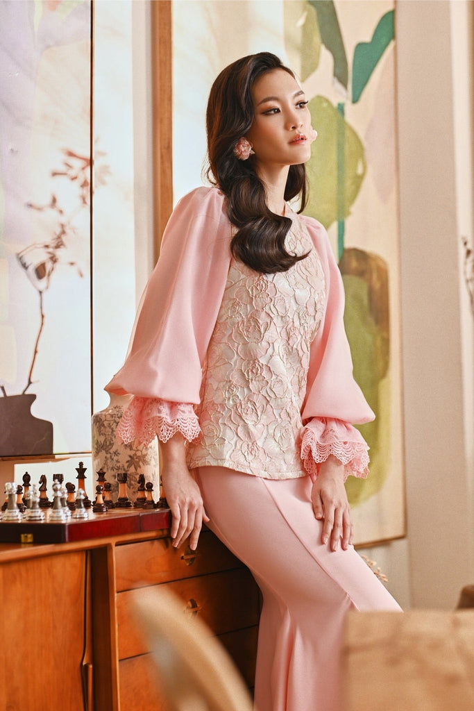 The Glow Women Glossy Kurung Set - Pink Carnation